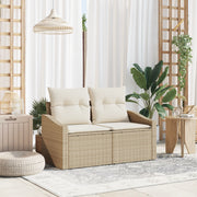 Divano da Giardino a 2 Posti con Cuscini Beige in Rattan