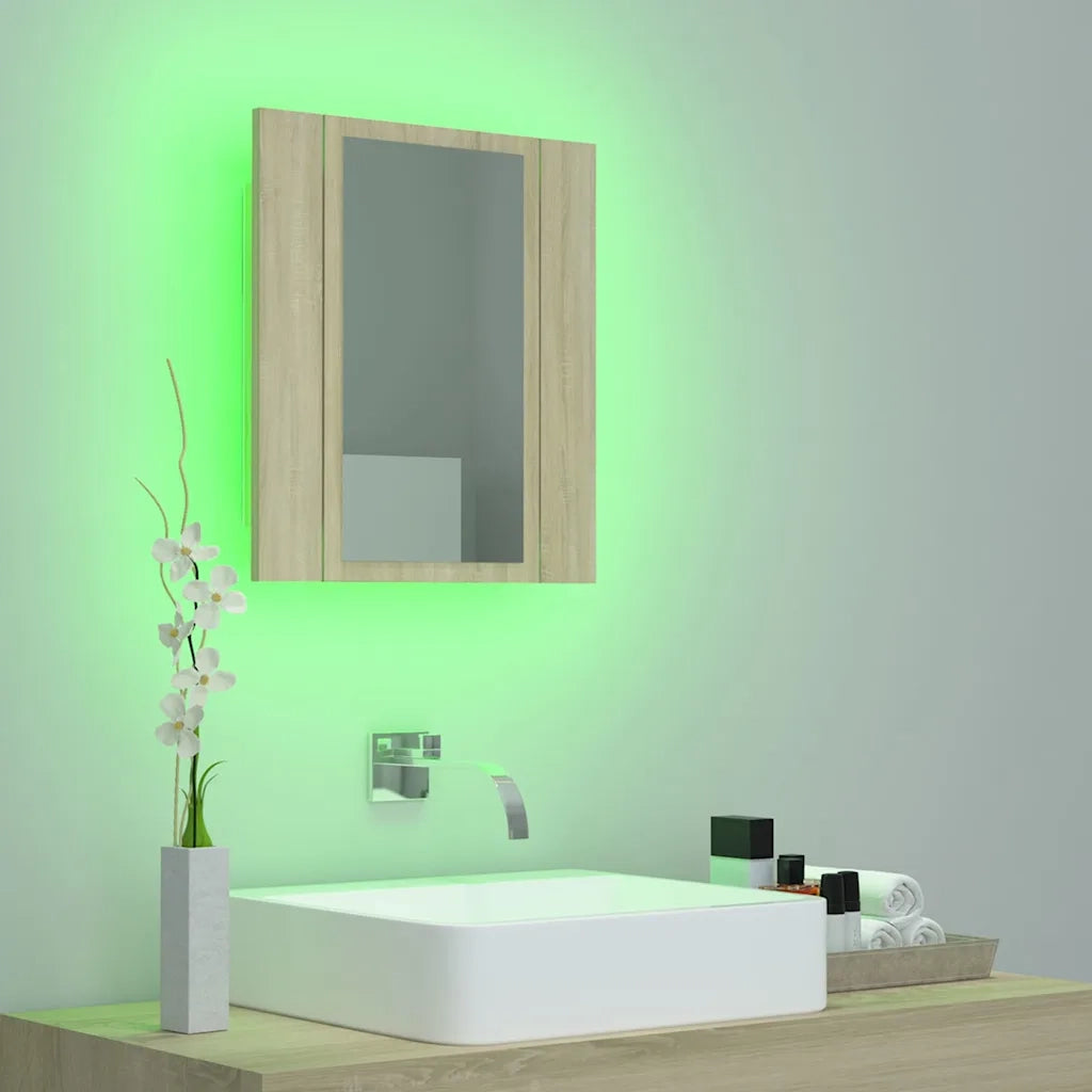 Armadietto a Specchio con Luci LED Rovere Sonoma 40x12x45 cm cod mxl 76787