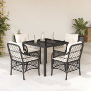 Set da Pranzo da Giardino 5 pz Nero con Cuscini in Polyrattan