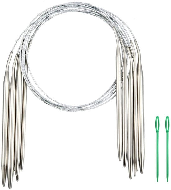 Set di aghi da cucire rotondi 40 cm - 6 pezzi - Acciaio inossidabile - Interchangeabili - Aghi da cucire 2/3,5/4/5/6/9 mm - Per principianti