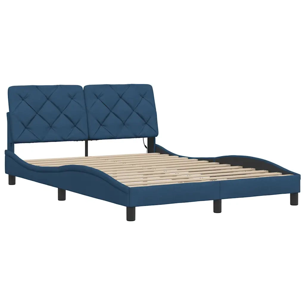 Giroletto con LED senza Materasso-Struttura Letto Blu 140x200 cm in Tessuto