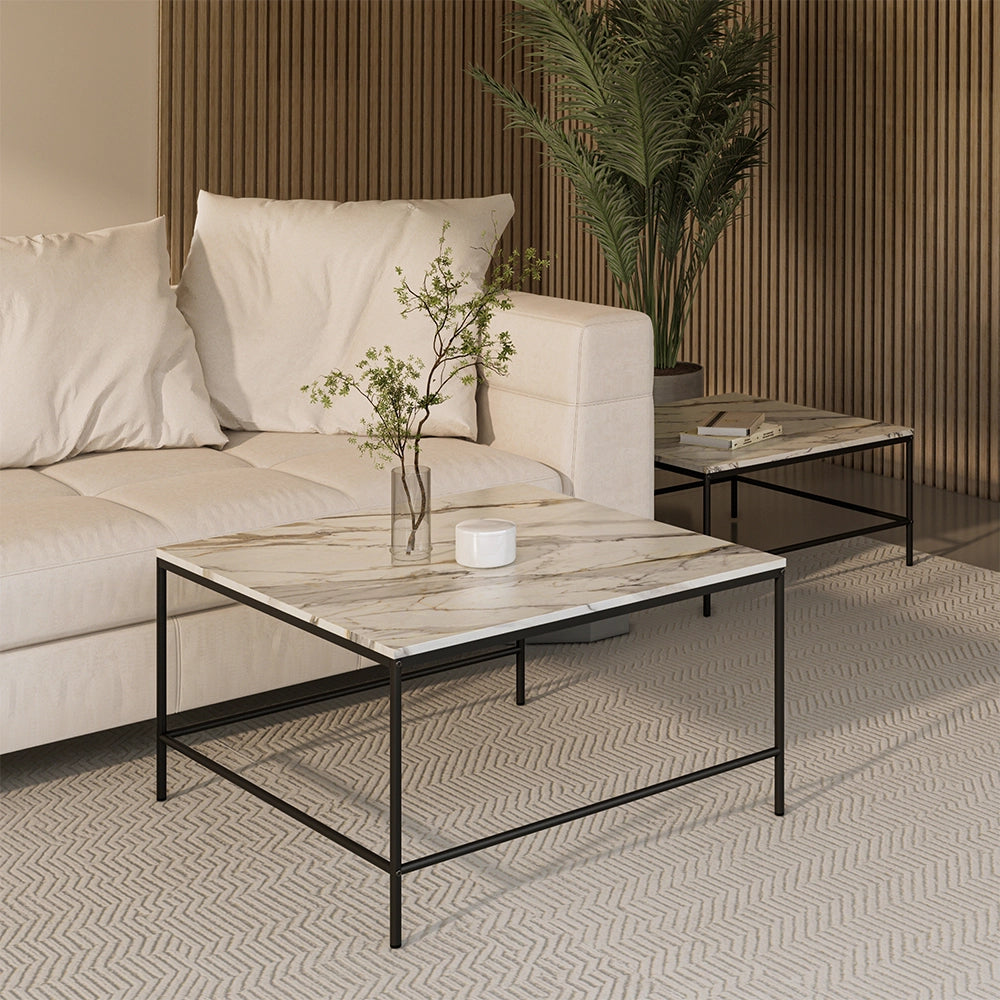 Vicco Tavolino da divano Bianco/nero 80 x 80 cm 2 parti