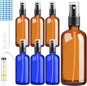 Set di 6 flaconi in vetro di lattina color ambra da 100ml - Filtro a siringa Etichetta adesiva Bottiglia atomizzatore marrone
