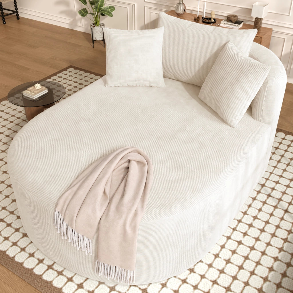 Poltrona relax ovale 170 x 112;5 x 83 cm in velluto a coste beige chiaro