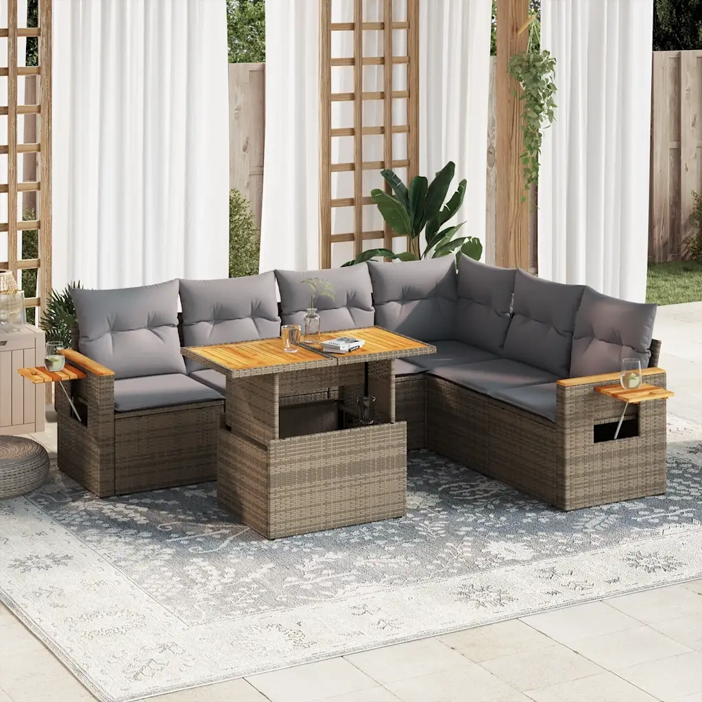 Set Divani da Giardino 7 pz con Cuscini Beige Polyrattan Acacia 3327608