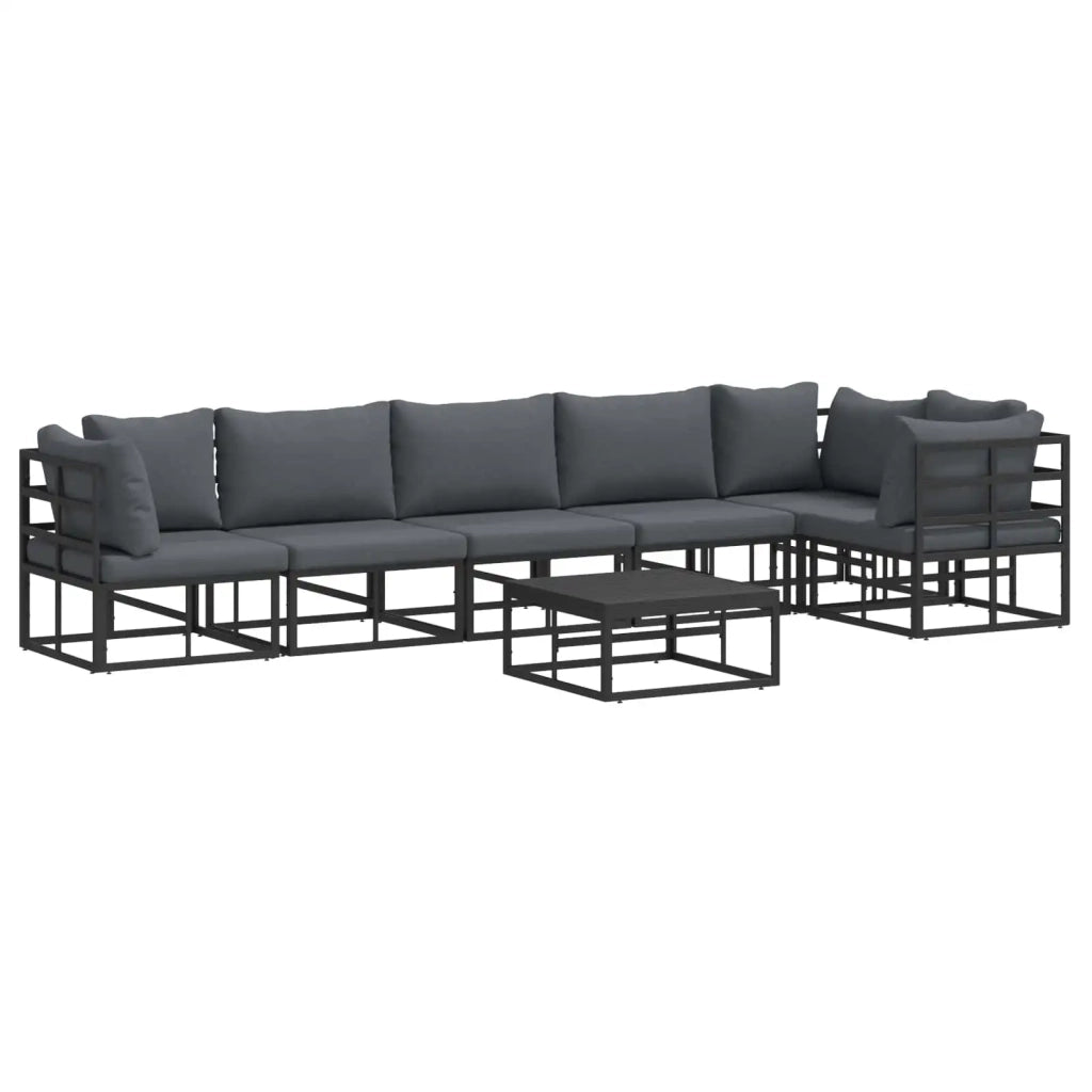 Set Divano da Giardino con cuscino 7 pcs Nero Alluminio