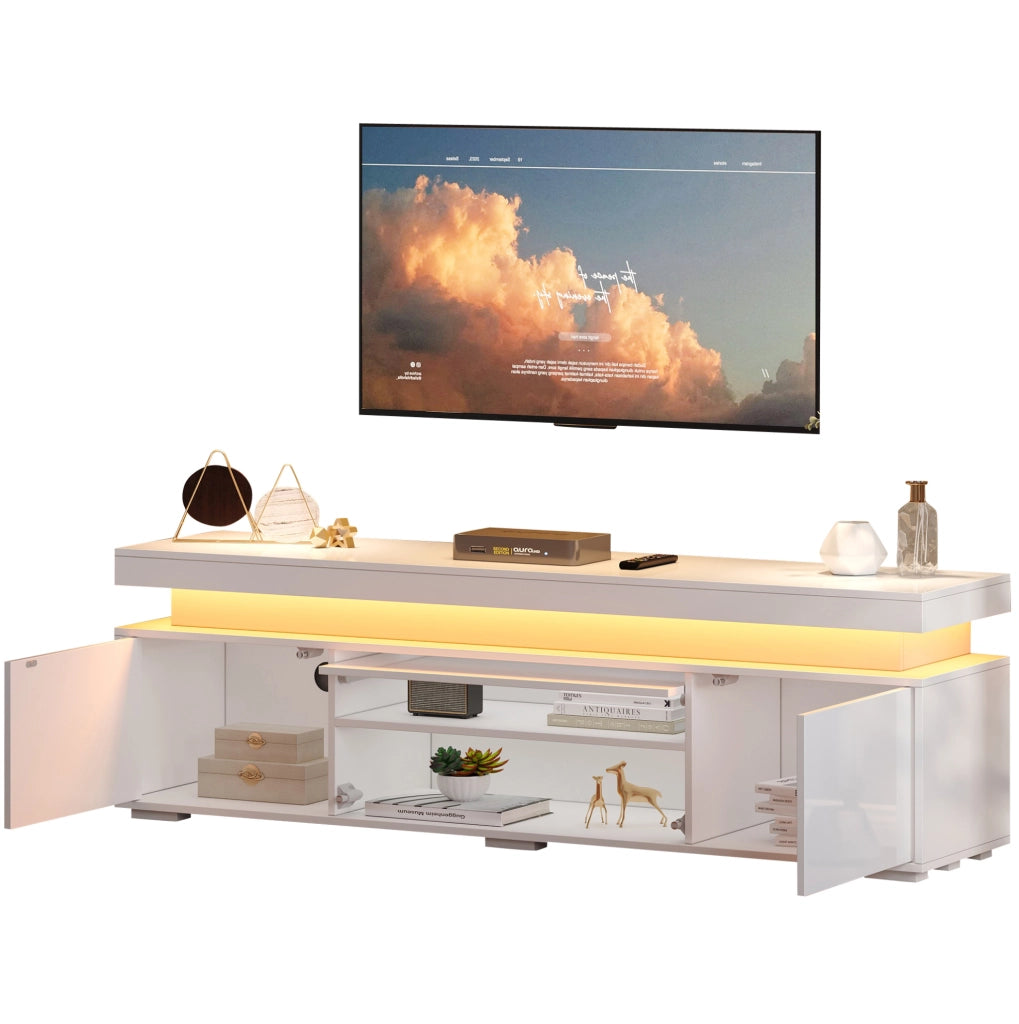 Mobile TV freestanding 150x35x43 cm con 3 ante e LED; bianco