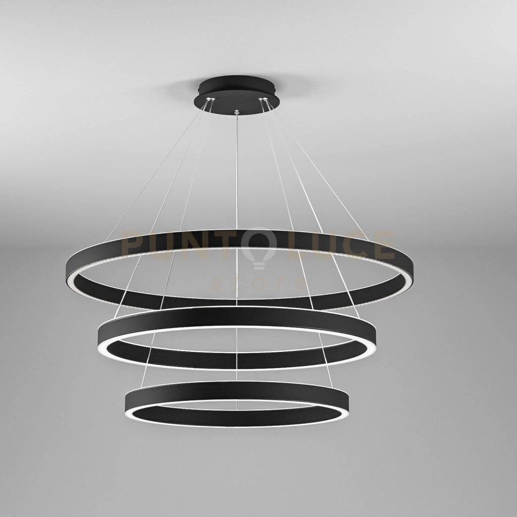 CRISEIDE S/3 - LAMPADARIO A SOSPENSIONE NERO A LED 3 CERCHI 3000K 6700LM 125W(35W+40W+50W) DIMMERABILE