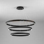 CRISEIDE S/3 - LAMPADARIO A SOSPENSIONE NERO A LED 3 CERCHI 3000K 6700LM 125W(35W+40W+50W) DIMMERABILE