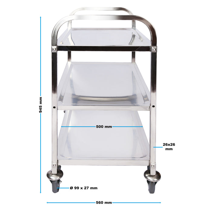 Carrello portavivande in acciaio inox 3 ripiani freni max 150kg Carrello da cucina