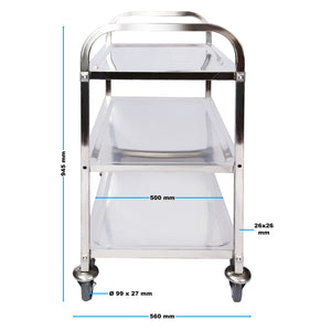 Carrello portavivande in acciaio inox 3 ripiani freni max 150kg Carrello da cucina