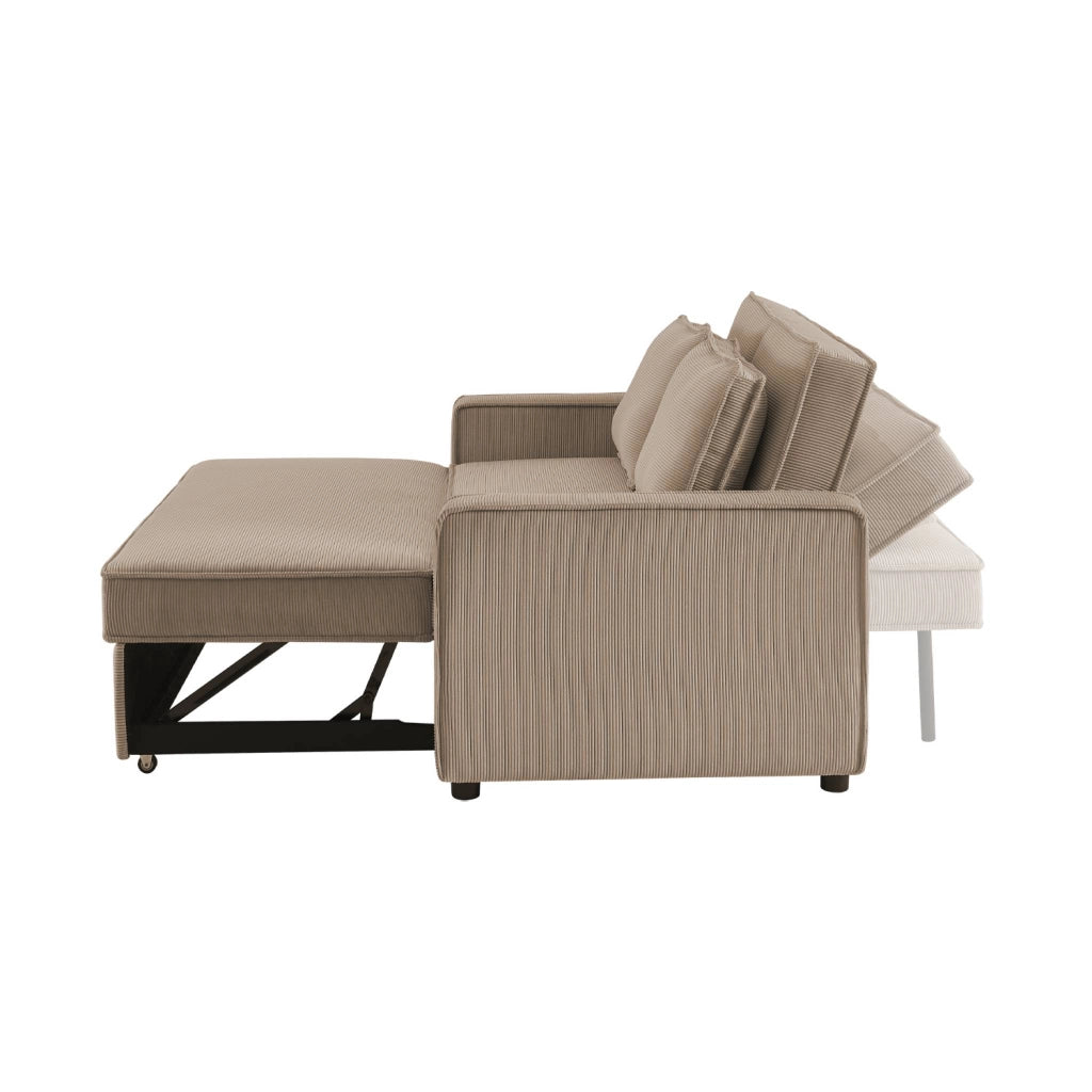 Divano letto in velluto a coste, 3 posti, beige