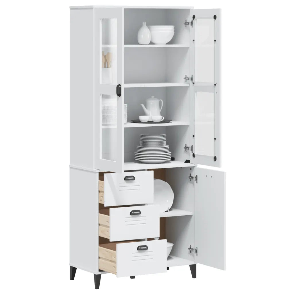 Credenza VIKEN Bianca 80x40x190 cm in Legno Massello di Pino 3207144