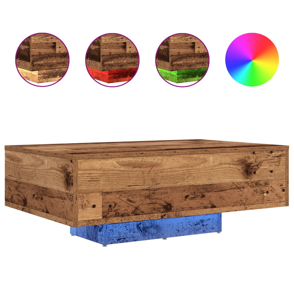 Tavolino da caffÃ¨  con luci LED in legno antico 85x55x31 cm
