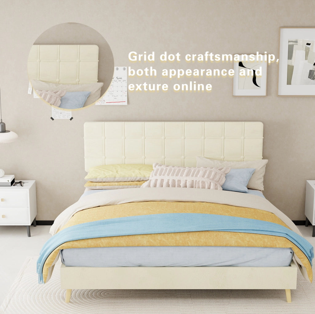 Letto matrimoniale 160x200 cm beige con testiera imbottita