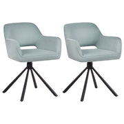 Set di 2 sedie da pranzo girevoli in tessuto azzurro  con braccioli schienale gambe in metallo nero Retro Transitional
