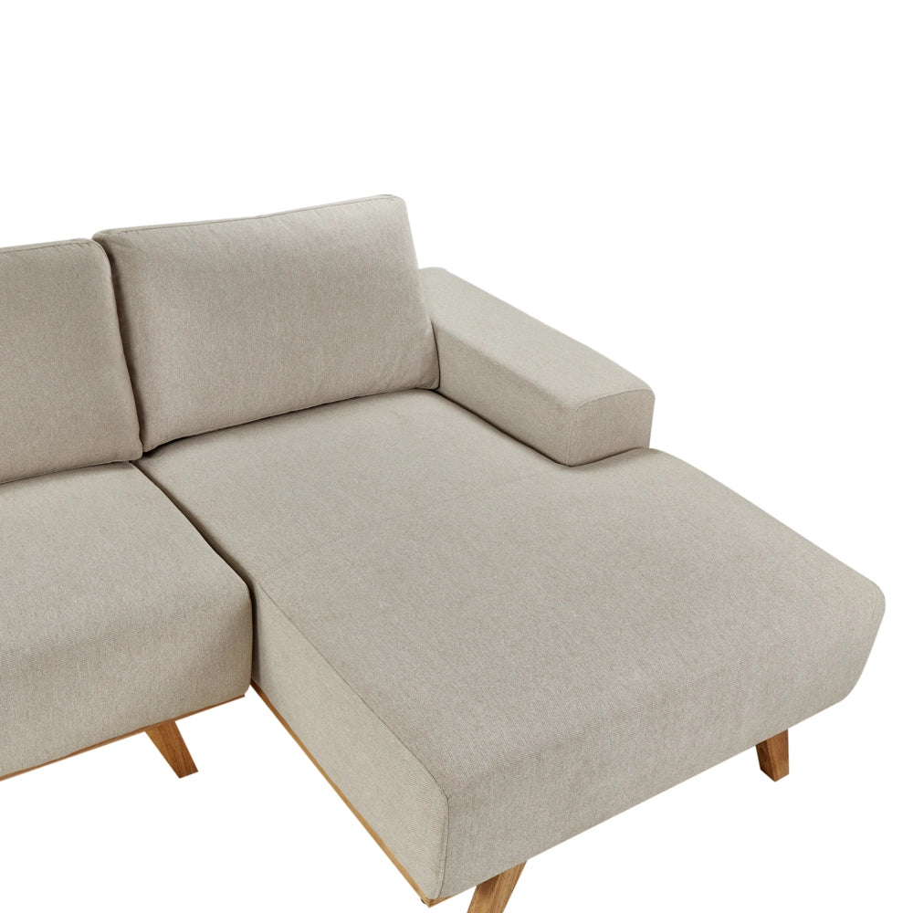 Divano angolare Beige Rivestimento in tessuto di poliestere Gambe in legno chiaro Schienale con cuscino Design moderno