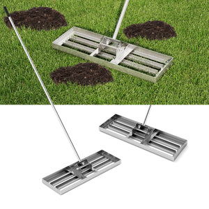 Rastrello livellatore per prato cortile, Livellatore giardino con impugnatura ergonomica e piastra 75 x 25 cm Argento-Attrezzi da giardino