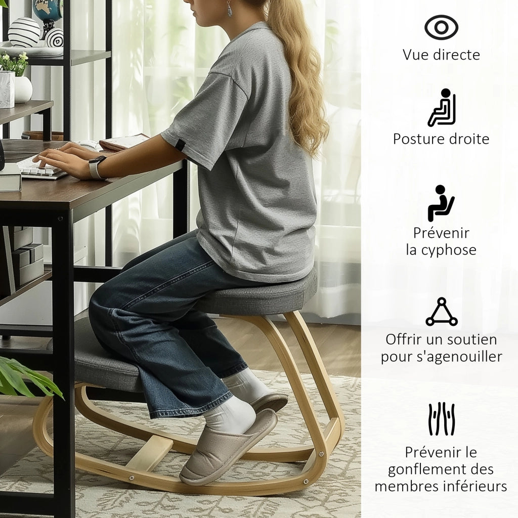 Sedia ergonomica inginocchiatoio ¨C Xylo ¨C legno basculante grigio per ufficio