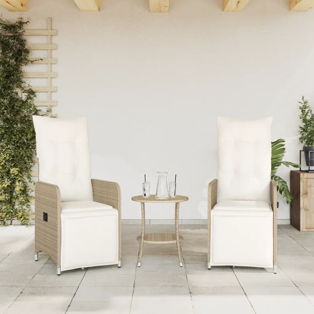 Sedie Reclinabili da Giardino 2 pz | Sedie da Esterno con Cuscini Beige Polyrattan