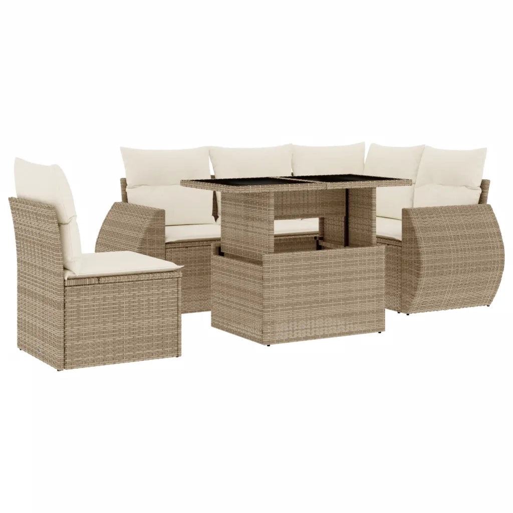 Set Divano da Giardino 6 pz con Cuscini Beige in Polyrattan 3268538