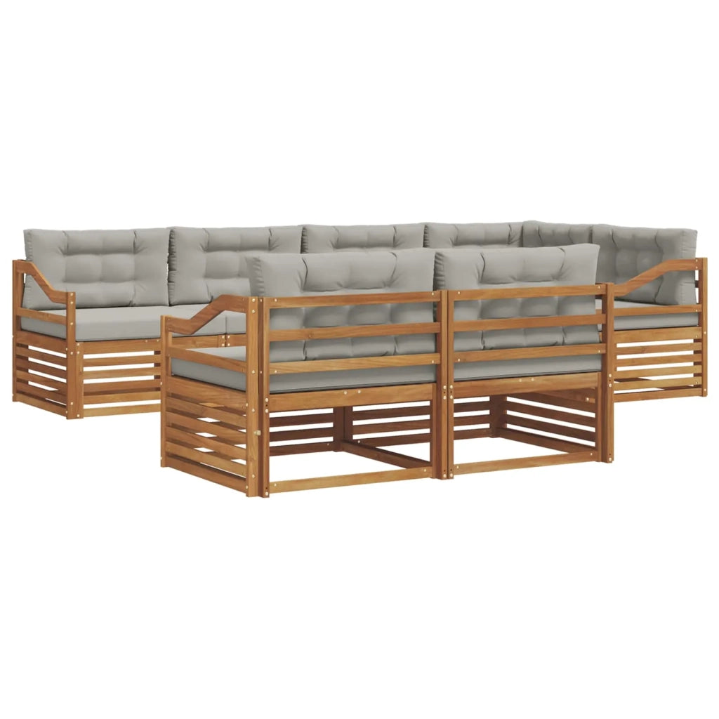 Set di divani da esterno 7 pcs Grigio Naturale e Chiaro