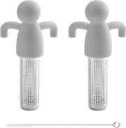 Zef per tè in acciaio inossidabile grigio - Filtro per tè con manico in silicone - Thee infusore umanoide con setaccio a maglie larghe