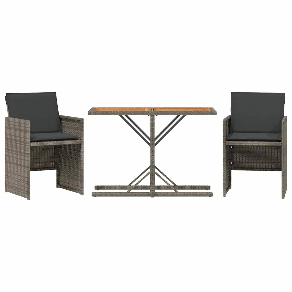 Set da Bistr¨° 3 pz | Set Salotto da Giardino con Cuscini Grigio in Polyrattan