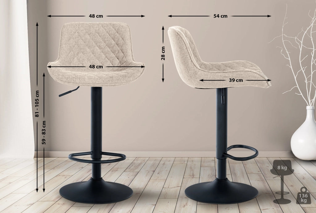 Set di 2 Sgabello da bar Minosa Tortora,Tessuto