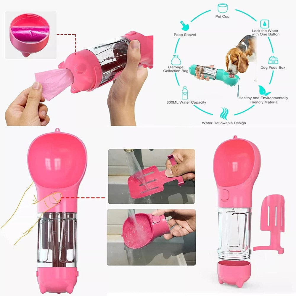 Trade Shop - Borraccia Per Animali Portatile Porta Crocchette Viaggio Acqua Cibo Cani Gatti -