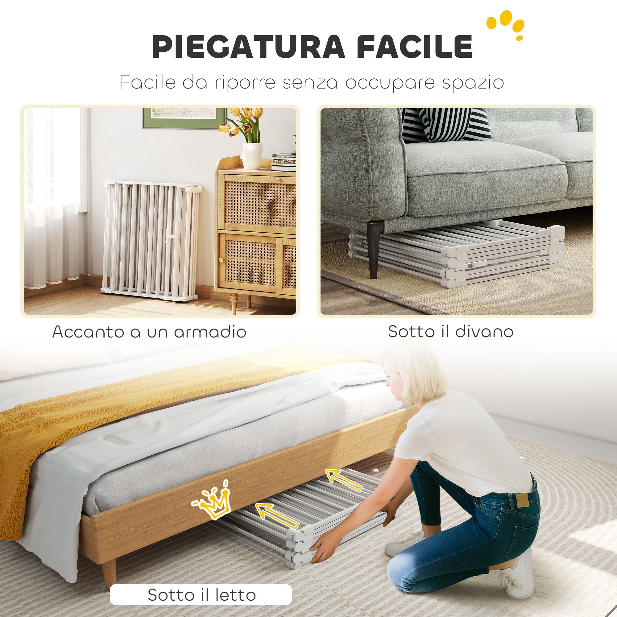 Recinto per Cani a 8 Pannelli Modulabili 61x3x75 cm con Chiusura Automatica in Acciaio e ABS Bianco