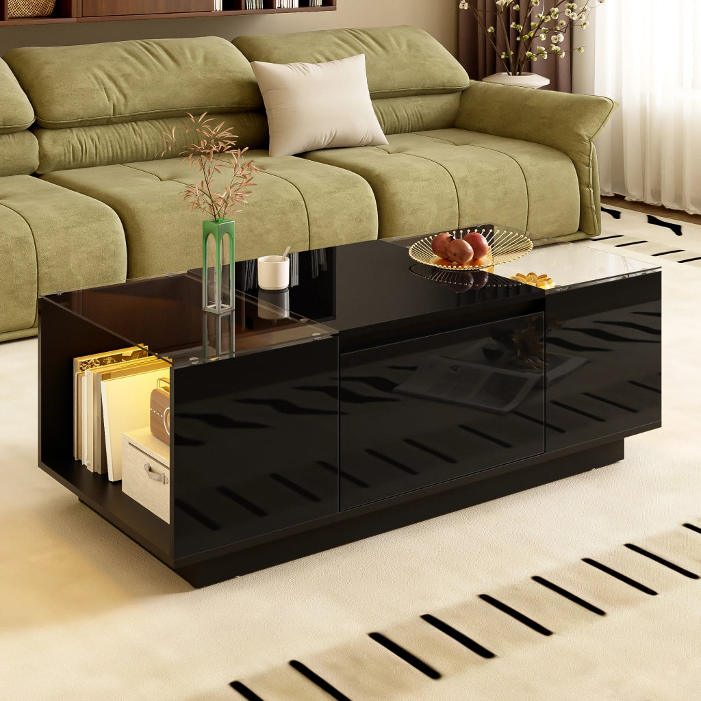TAVOLINO DA CAFFÈ 105x50x35 cm Nero in pannello di legno con LED