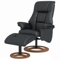 Poltrona Relax con Pouf, Poltrona con Poggiapiedi, Schienale Regolabile, 77 cm x 89 cm x 110 cm, Nero