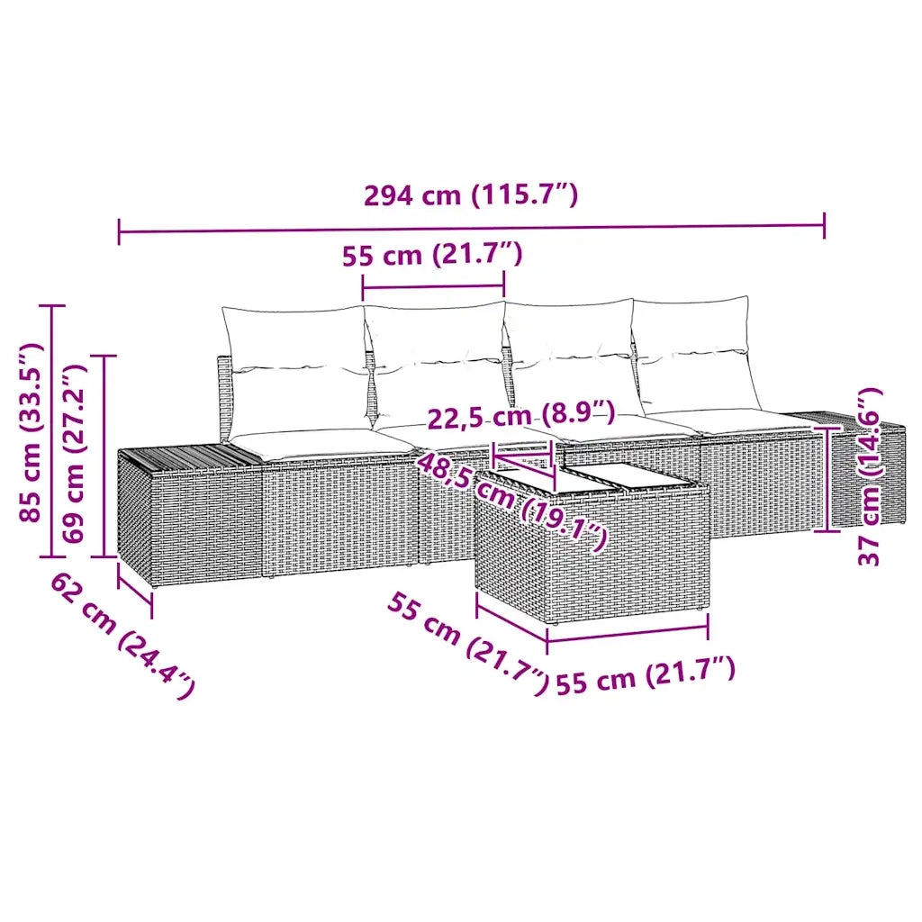Set di divani con cuscino 5 pcs Marrone e Crema polyrattan 3346928