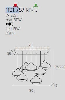 SOSPENSIONE BIANCO 7 LUCI RETTANGOLARE VETRI (4 X PICCOLO RU+ 3 X PICCOLO ZA) 1191BI-S7 RP-ZR