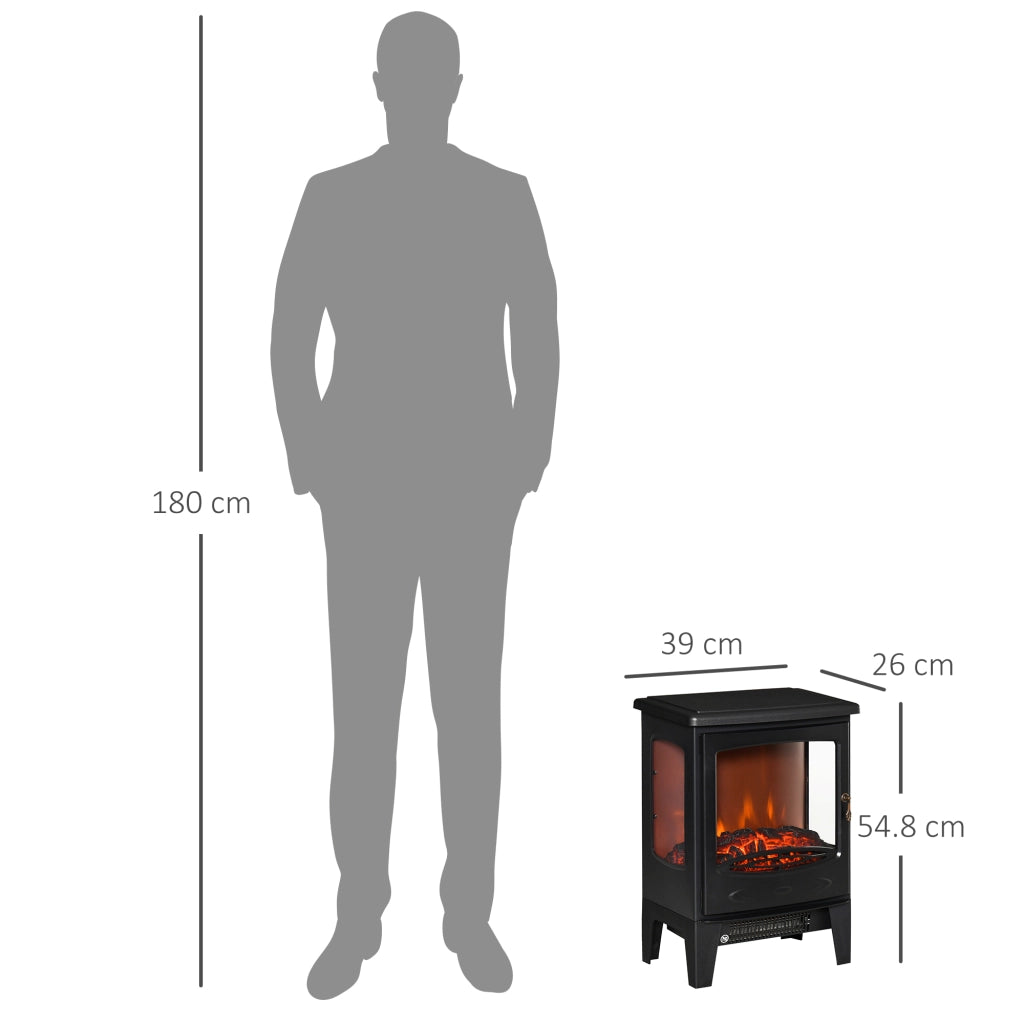 EasyComfort Camino Elettrico Effetto Fiamma e 3 Lati Aperti, Temperatura Regolabile 900W-1800W, Protezione da Surriscaldamento, Copertura 20-25m², 39x26x54.8cm, Nero
