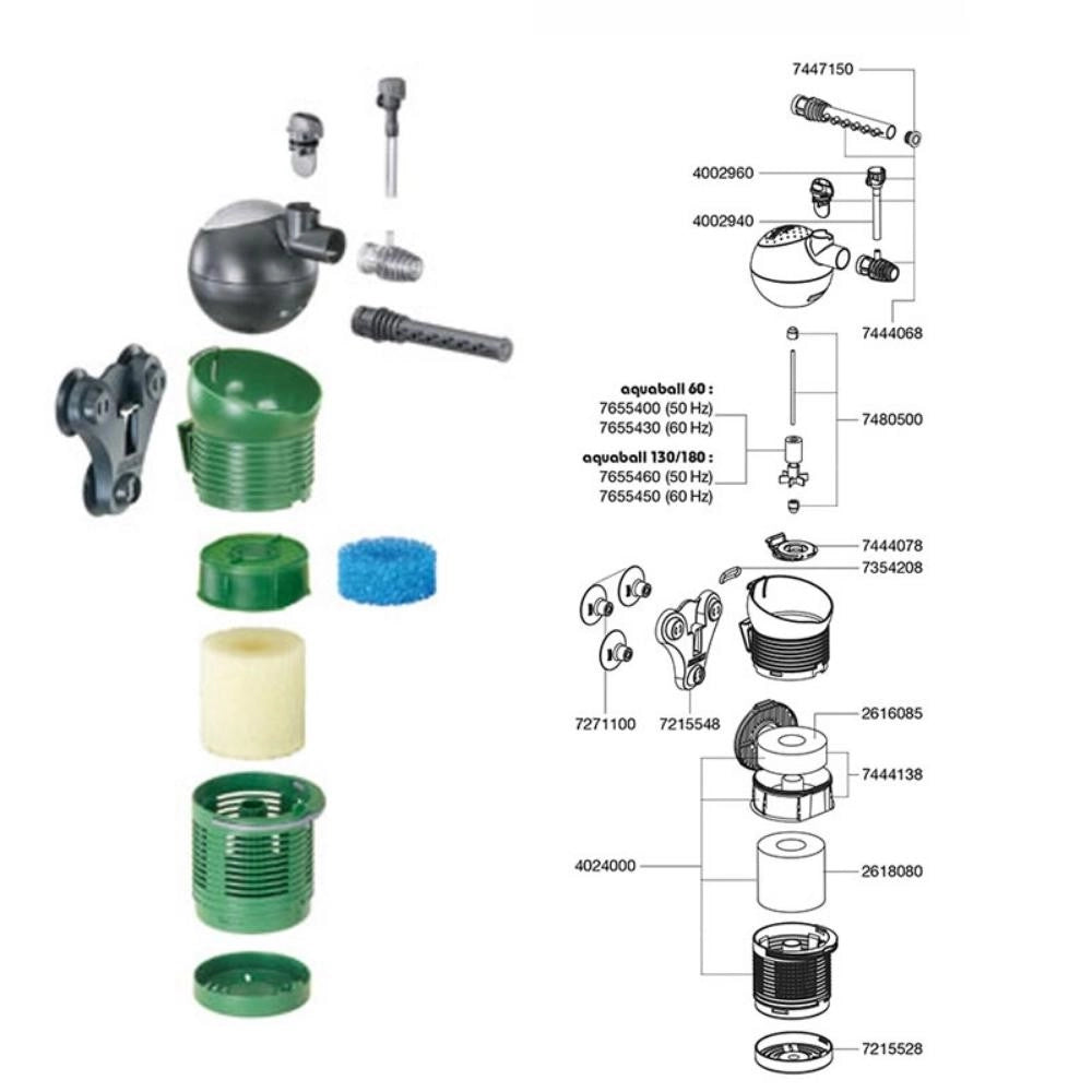 Eheim Aquaball Filtro Interno Modulare Completo di Pompa Regolabile, Sistema Venturi e Spray Bar Modello: 60