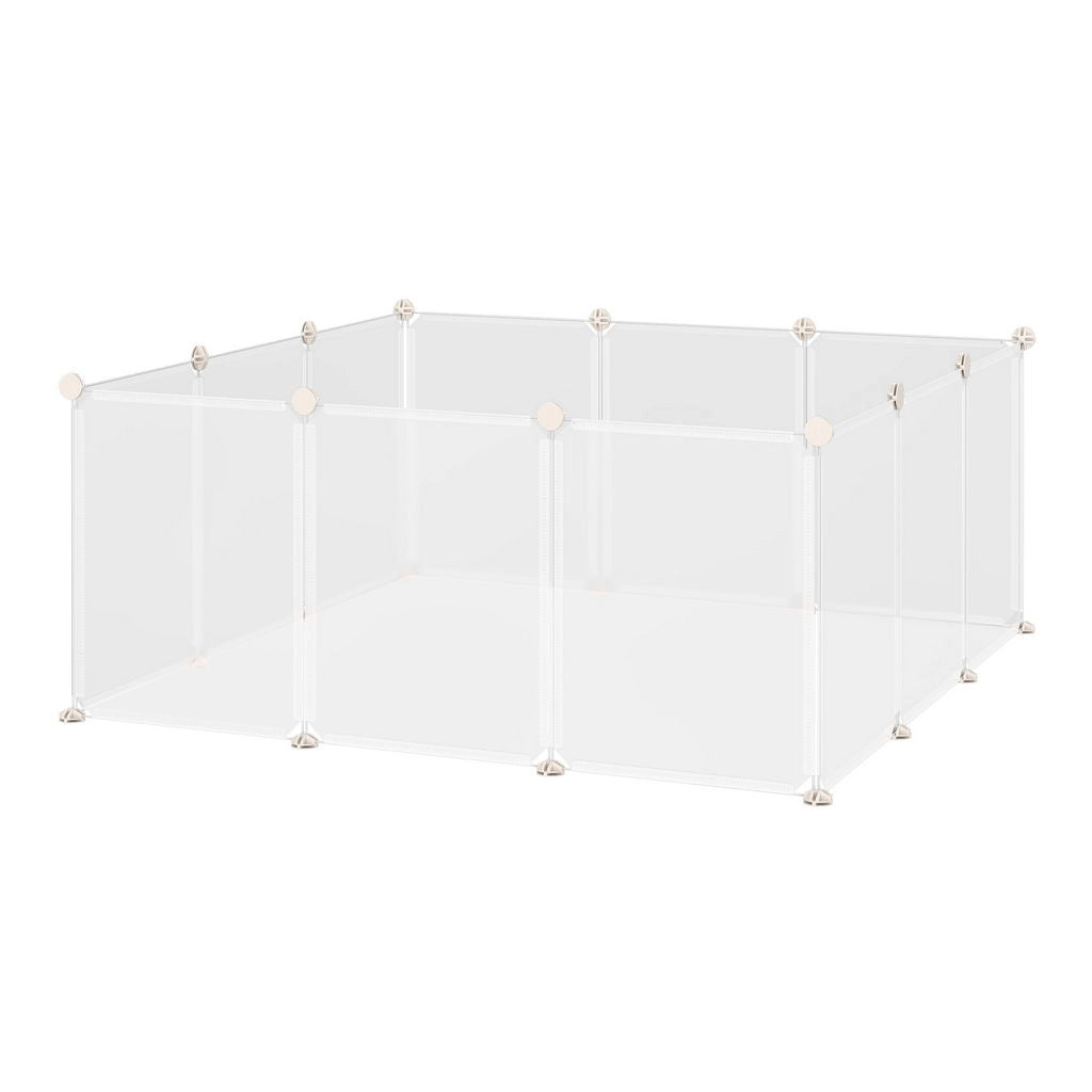 RECINTO PER CONIGLI, CUCCIOLI E PICCOLI ANIMALI MODULABILE IN METALLO E PP, 12 PANNELLI DA 35X45 CM BIANCO