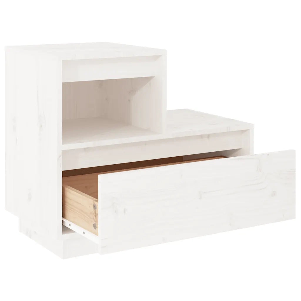 Comodini Bianchi 2 pz-Set di 2 Tavolino da notte 60x34x51 cm in Legno Massello di Pino