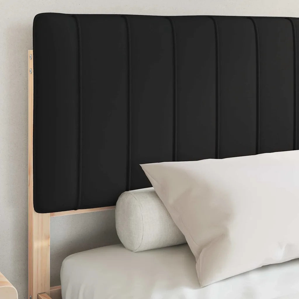Letto con Testiera Rivestita Nero 150 x 200 cm Pino massello