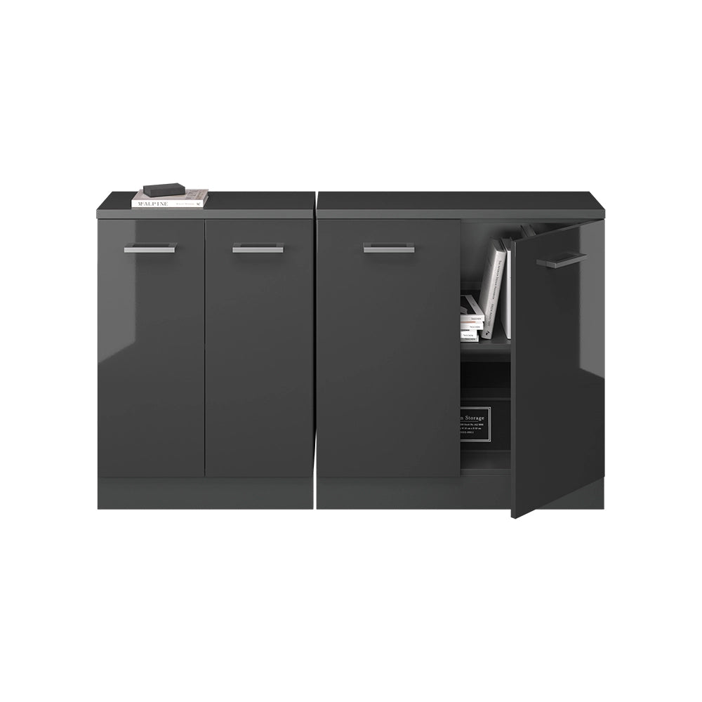Mobile cucina sottotetto R-Line Antracite lucido/Antracite 140 cm Set di 2 carcasse armadio profondità 60 cm Vicco