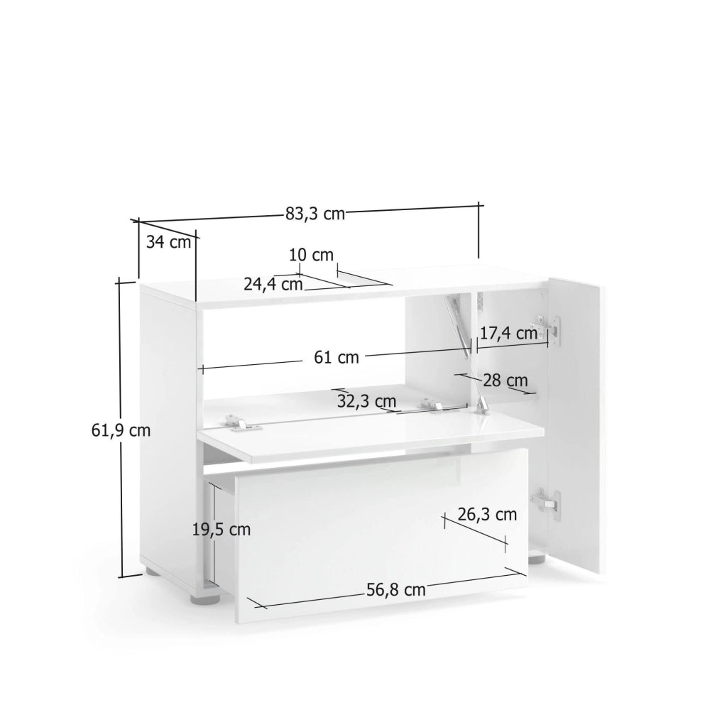 Mobile sottolavabo Alamo, Mobiletto da bagno, Contenitore porta lavabo, Armadio per lavandino, Made in Italy, Bianco lucido, 83x34h62 cm