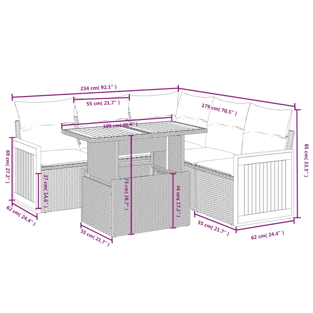 Set Divano da Giardino 6 pz con Cuscini Beige in Polyrattan 3273957