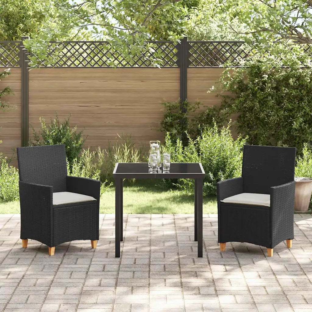 Set da Pranzo per Giardino 3 pcs Nero polyrattan