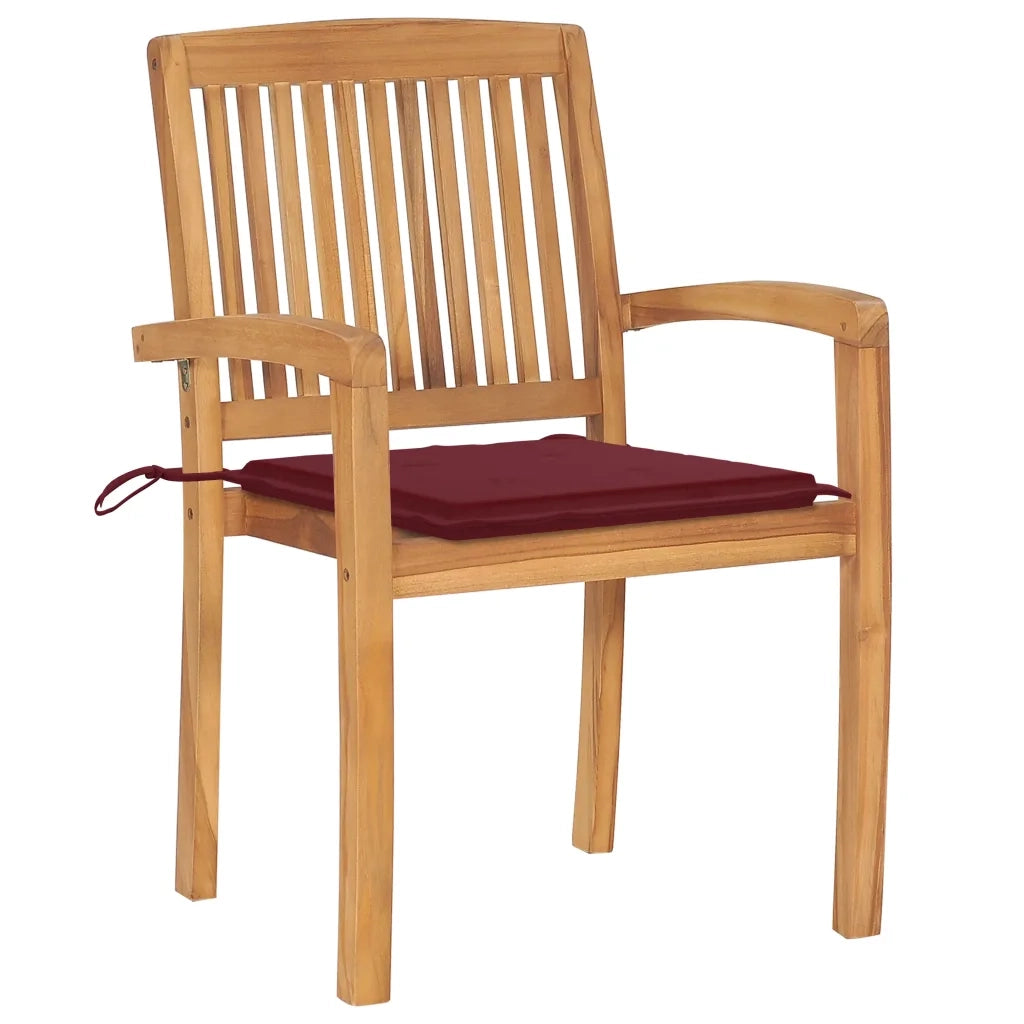 Sedie da Giardino Impilabili 4 pz con Cuscini Massello di Teak 3073219