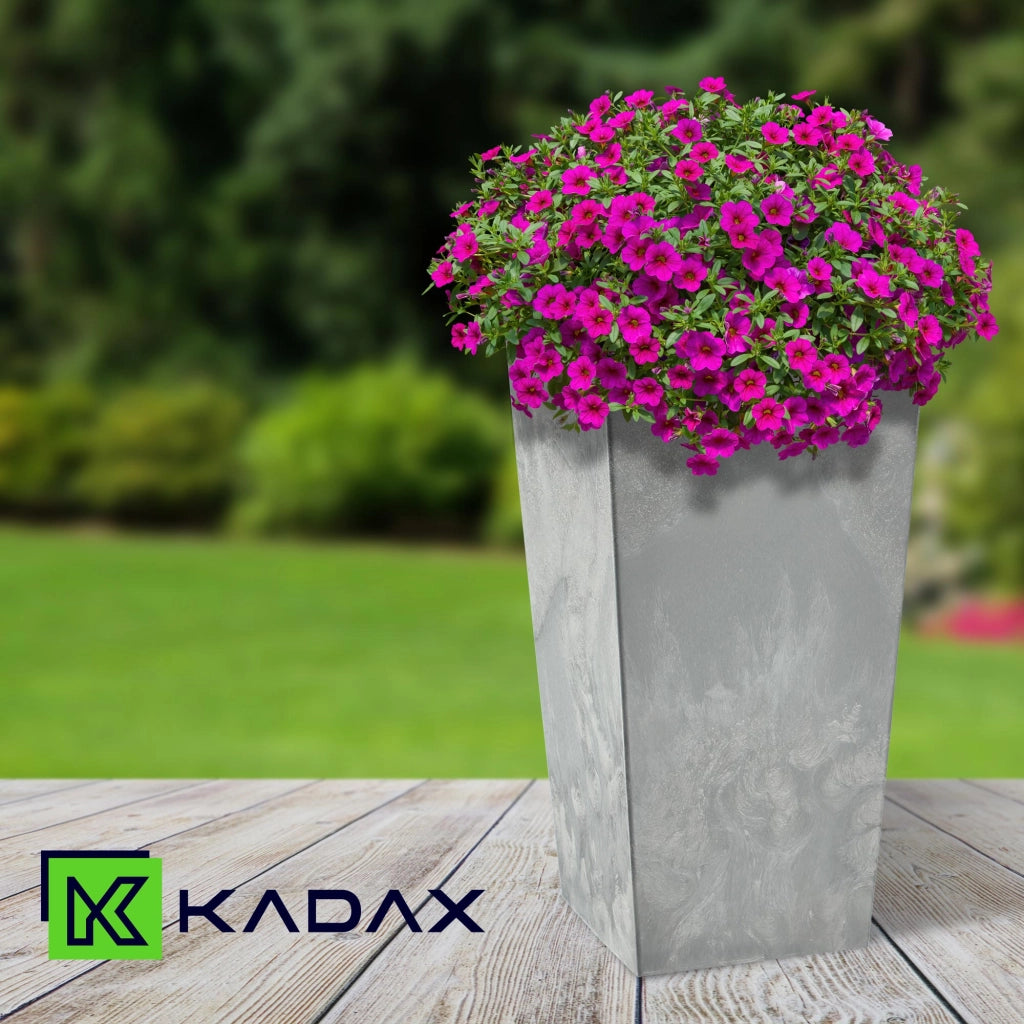 Vaso da fiori KADAX da giardino, 57 cm con inserto, alto, per aiuola, grigio, per terrazzo o balcone.