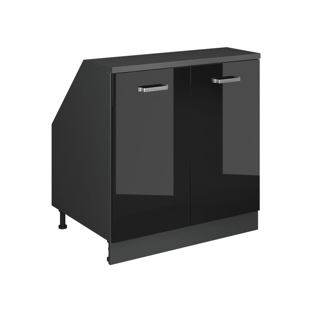 Mobile cucina sottotetto R-Line Nero lucido/Antracite 80 cm con 2 porte, carcassa 60 cm profondità Vicco