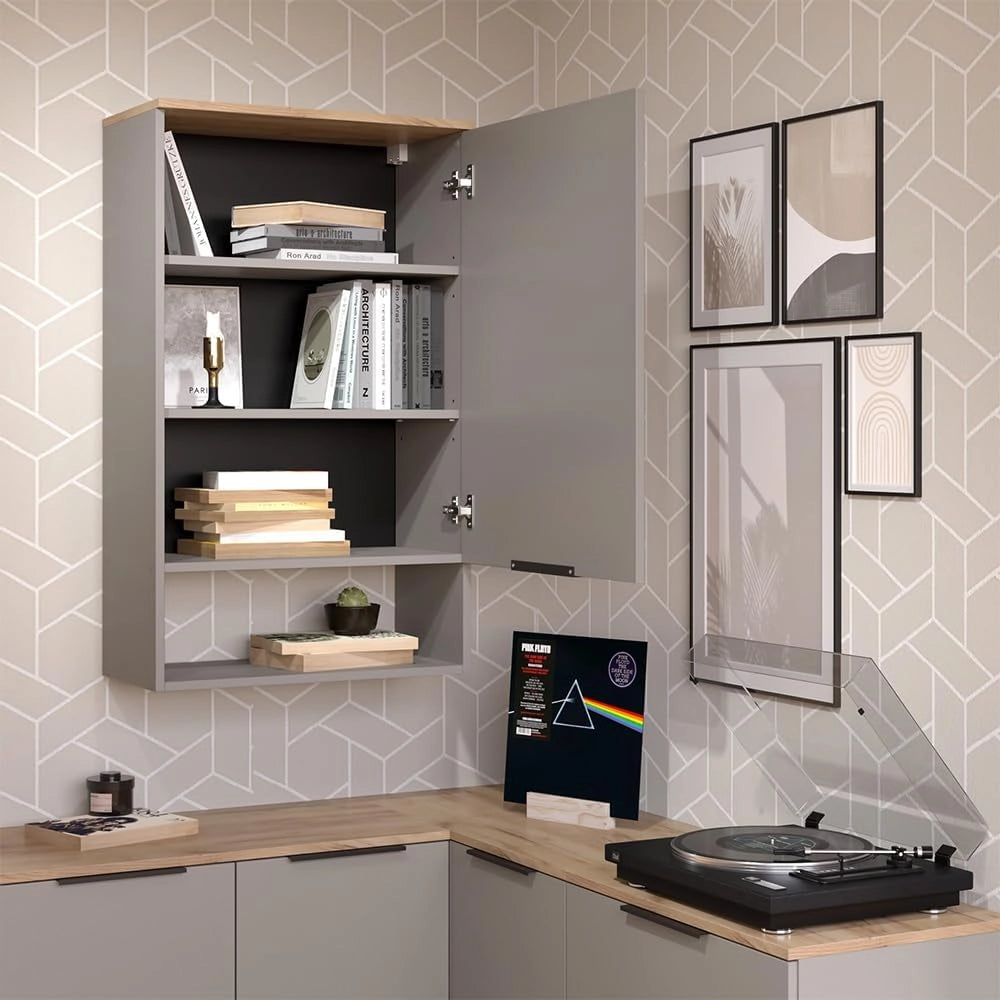 Libreria da parete Wido, Grigio, 60 x 100 cm con porta