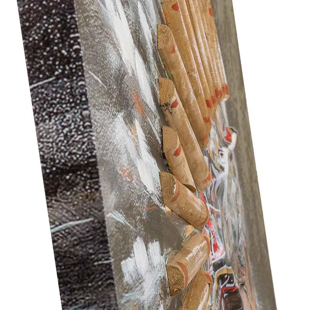 Quadro dipinto a mano con rilievo grigio 80x120x3h