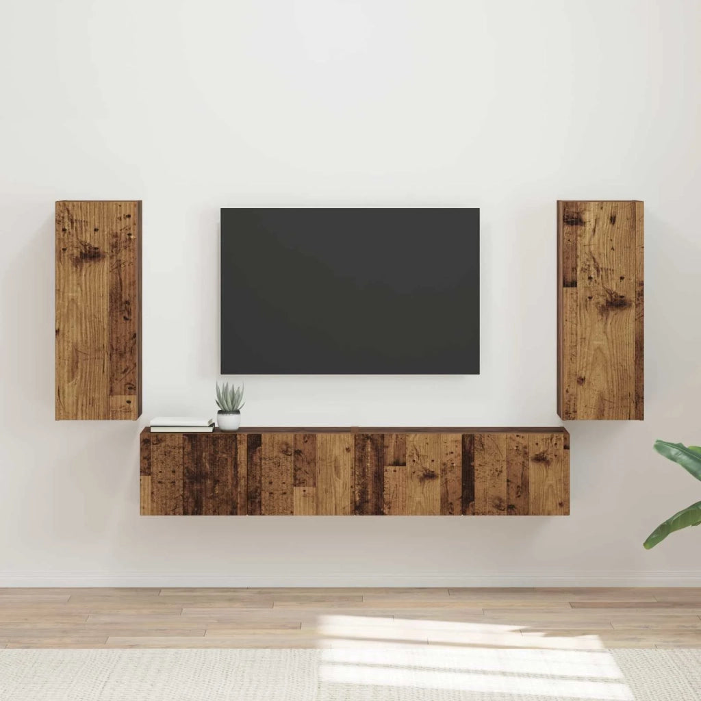 Set di Mobiletto da TV a Parete 4 pcs Legno vecchio